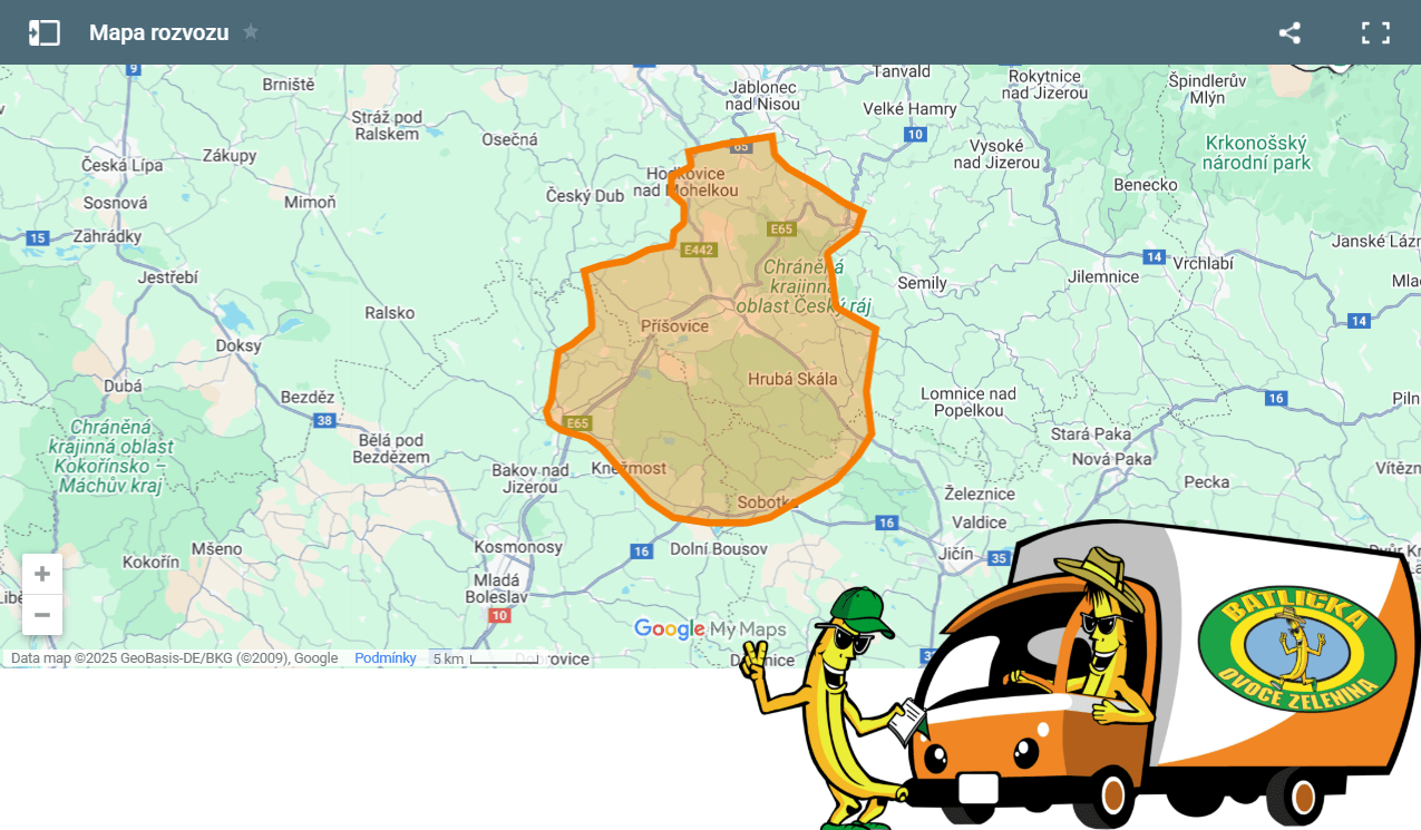 Mapa rozvozu ovoce a zeleniny